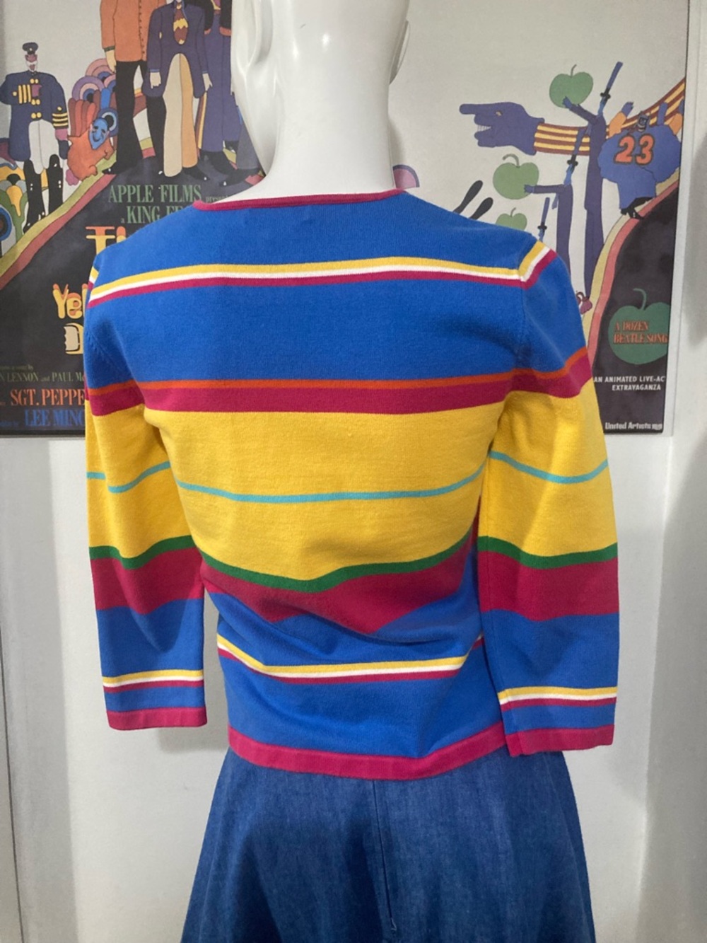 Vintage 90s Ralph Lauren Horizontal Stripe Knit Top - 3/4 Sleeve - Rare - Picture 11 of 16
